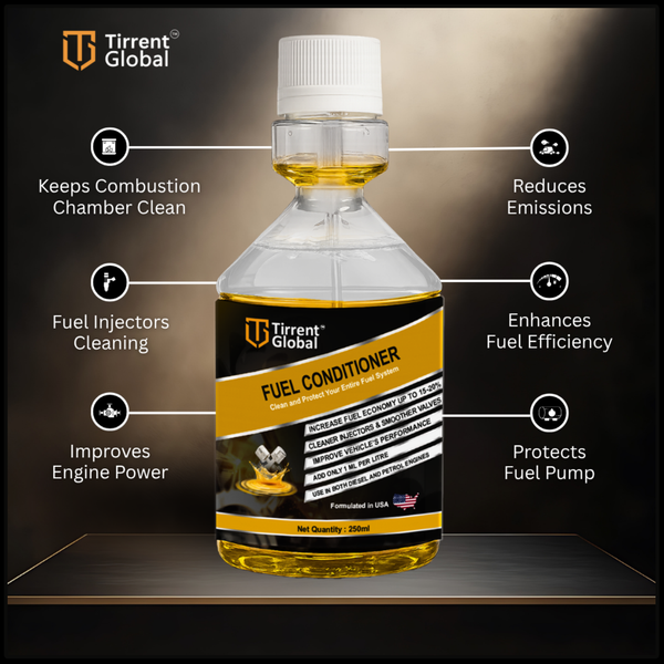 Tirrent Fuel Conditioner | Fuel Additive for Bikes, Scooters and Cars | Fuel Injector Cleaner | Mileage Booster Compatible for Petrol, Diesel and Bio Fuels (250 ml)