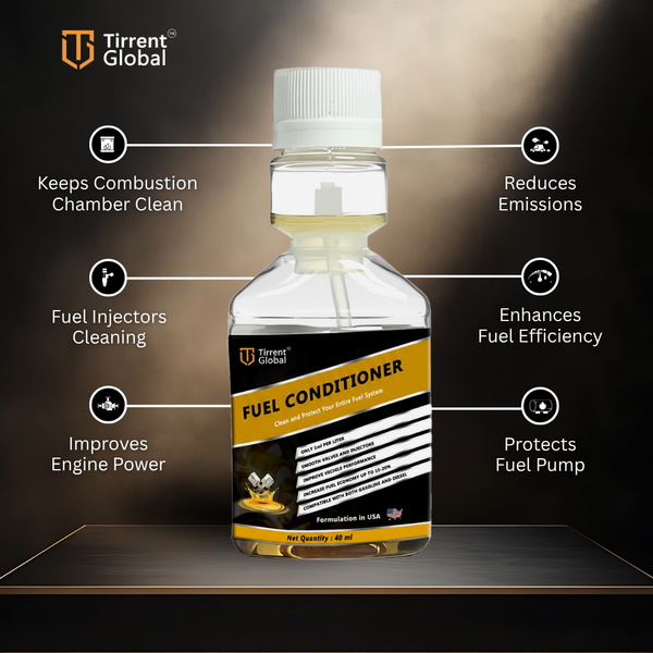 Tirrent Fuel Conditioner | Fuel Additive for Bikes, Scooters and Cars | Fuel Injector Cleaner | Mileage Booster Compatible for Petrol, Diesel and Bio Fuels (40 ml)