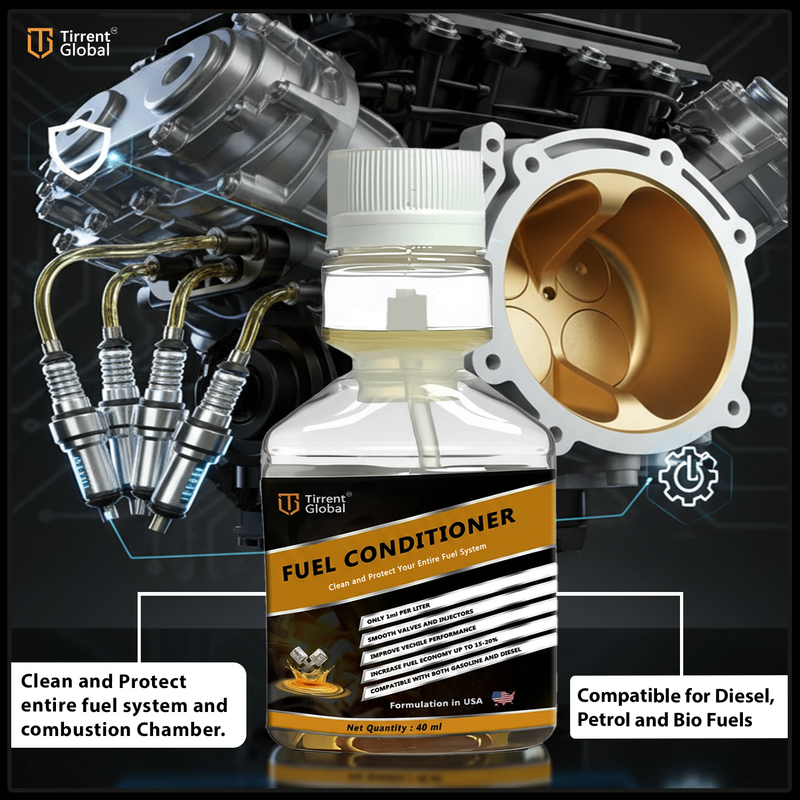 Tirrent Fuel Conditioner | Fuel Additive for Bikes, Scooters and Cars | Fuel Injector Cleaner | Mileage Booster Compatible for Petrol, Diesel and Bio Fuels (40 ml)