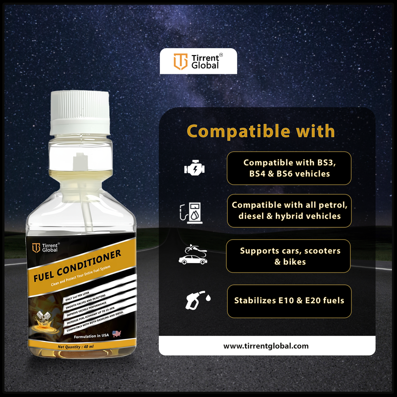 Tirrent Fuel Conditioner | Fuel Additive for Bikes, Scooters and Cars | Fuel Injector Cleaner | Mileage Booster Compatible for Petrol, Diesel and Bio Fuels (40 ml)