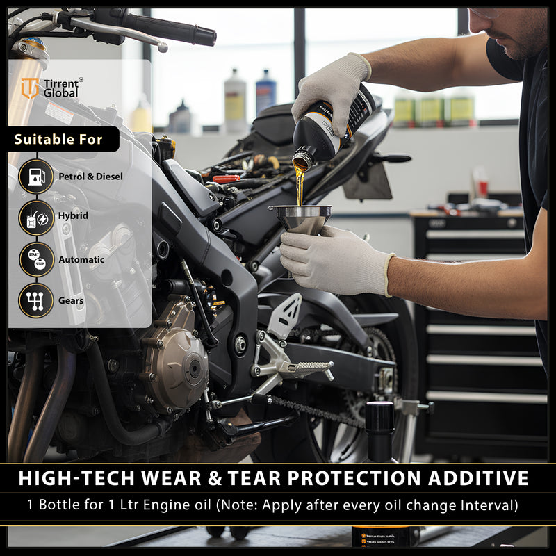 Tirrent Booster Engine Metal Treatment | Engine Oil Additive, High-Tech Wear Protection for Bikes and Scooter (50ml)